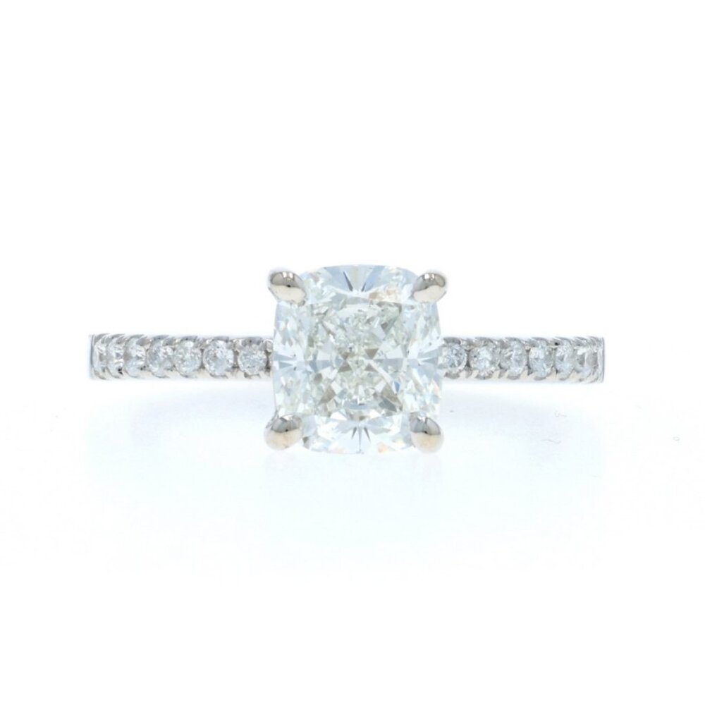 White Gold Diamond Engagement Ring - 14k Cushion GIA 1.98ctw